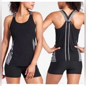 Athleta Womens Tank Top Black Color Block Racerback Scoop Neck Stretch S‎